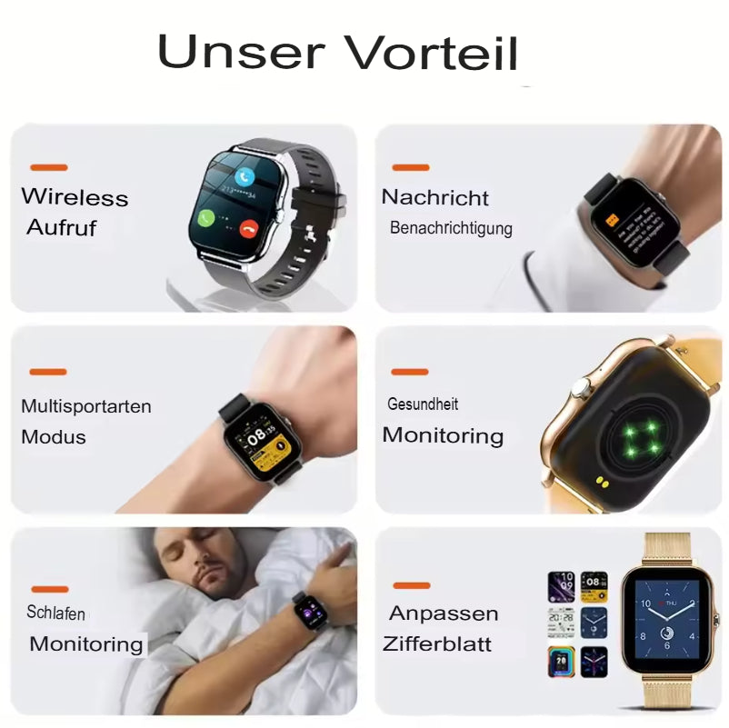 LAXASFIT 2025 Neue Smartwatch mit Bluetooth-Telefonie, Touchscreen, Herzfrequenzmesser, Sport- und Fitness-Smartwatch für Damen und Herren – das perfekte Geschenk