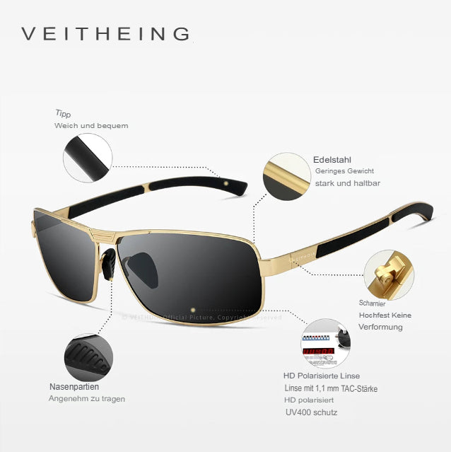 VEITHDIA Sonnenbrille Herren Marke Designer Autofahren Mode Polarisierte UV400 Gläser Unisex Vintage Brille für Damen und Herren VT2490