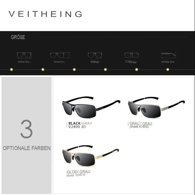 VEITHDIA Sonnenbrille Herren Marke Designer Autofahren Mode Polarisierte UV400 Gläser Unisex Vintage Brille für Damen und Herren VT2490