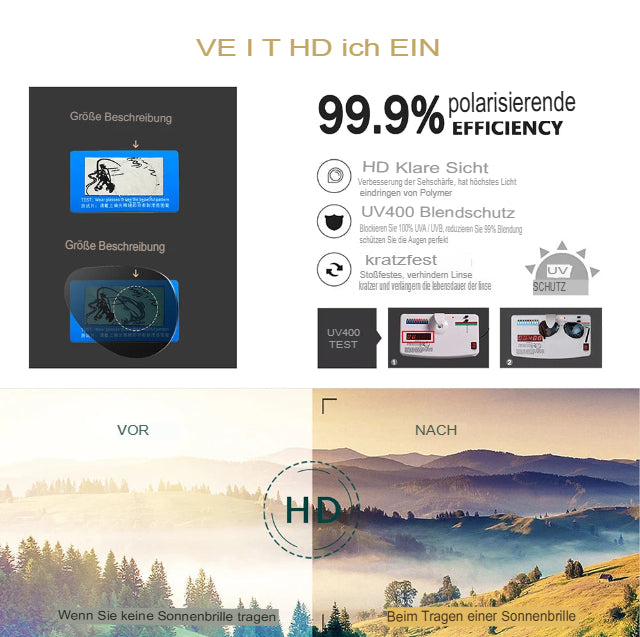 VEITHDIA Sonnenbrille Herren Marke Designer Autofahren Mode Polarisierte UV400 Gläser Unisex Vintage Brille für Damen und Herren VT2490