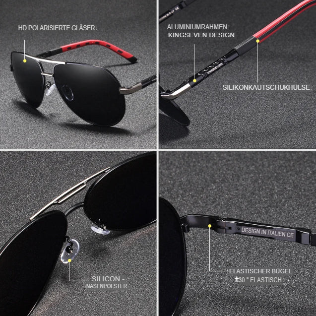 KINGSEVEN Vintage-Sonnenbrille aus Aluminium, polarisiert, klassische Marke, beschichtete Gläser, ideal zum Autofahren, für Damen und Herren