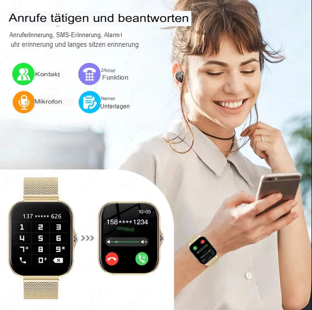 KESHUYOU 2025 Smartwatch mit 2,01 Zoll HD-Display, Anrufannahme, Anrufe tätigen und annehmen, Nachrichtenvorschau, Sportmodi, individuell anpassbare Zifferblätter, Wettervorhersage, für Damen und Herren