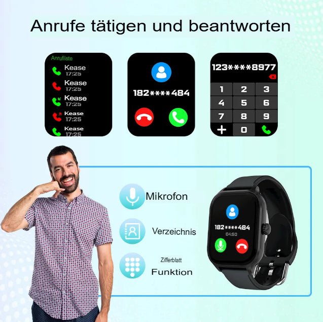 LAXASFIT H9 Smartwatch: Anrufe tätigen und annehmen, Aktivitäts-Tracking, Herzfrequenzmessung, Schlafüberwachung, Bluetooth-Smartwatch, Geschenk für Männer und Frauen