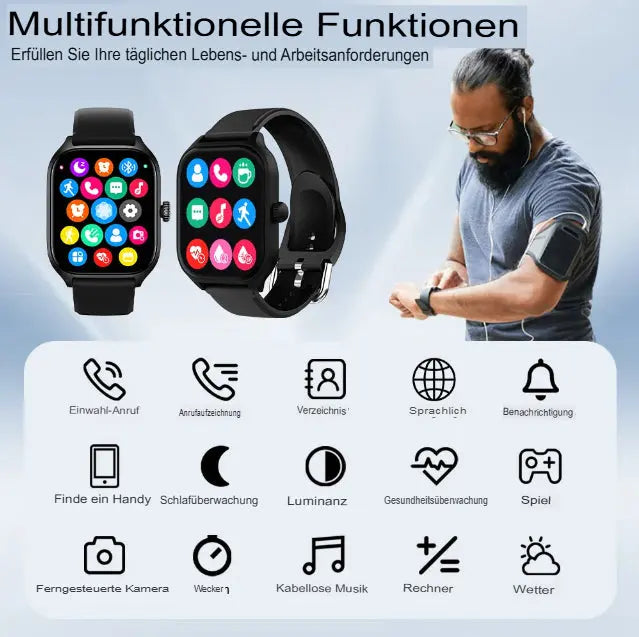 LAXASFIT H9 Smartwatch: Anrufe tätigen und annehmen, Aktivitäts-Tracking, Herzfrequenzmessung, Schlafüberwachung, Bluetooth-Smartwatch, Geschenk für Männer und Frauen