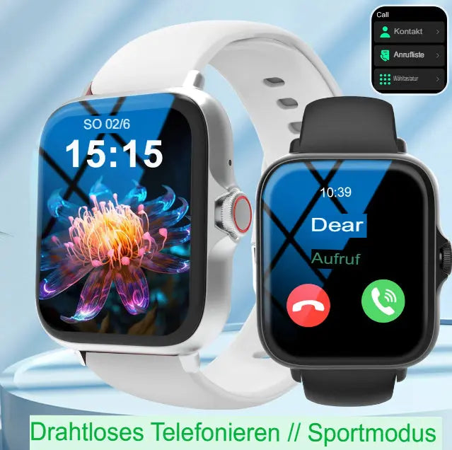Smartwatch mit Touchscreen, Anruf- und Nachrichtenbenachrichtigung, Musiksteuerung und weiteren Funktionen, kompatibel mit iPhone/Android-Smartphones
