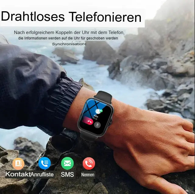 Smartwatch mit Touchscreen, Anruf- und Nachrichtenbenachrichtigung, Musiksteuerung und weiteren Funktionen, kompatibel mit iPhone/Android-Smartphones