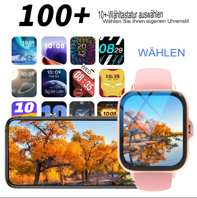 Smartwatch mit Touchscreen, Anruf- und Nachrichtenbenachrichtigung, Musiksteuerung und weiteren Funktionen, kompatibel mit iPhone/Android-Smartphones