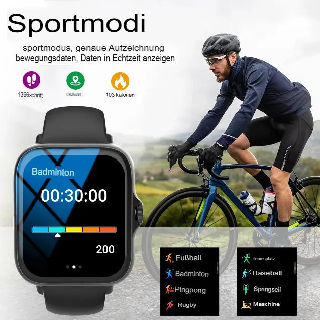 Smartwatch mit Touchscreen, Anruf- und Nachrichtenbenachrichtigung, Musiksteuerung und weiteren Funktionen, kompatibel mit iPhone/Android-Smartphones