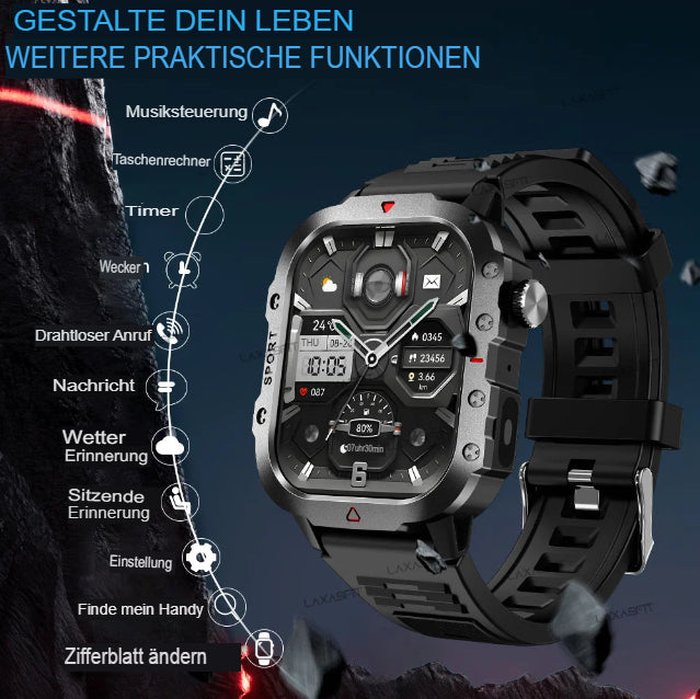 KESHUYOU Outdoor-Sport-Smartwatch mit 2,01-Zoll-HD-Bildschirm, LED-Taschenlampe, Bluetooth und Sprachfunktion – die perfekte Geschenkidee für Damen und Herren