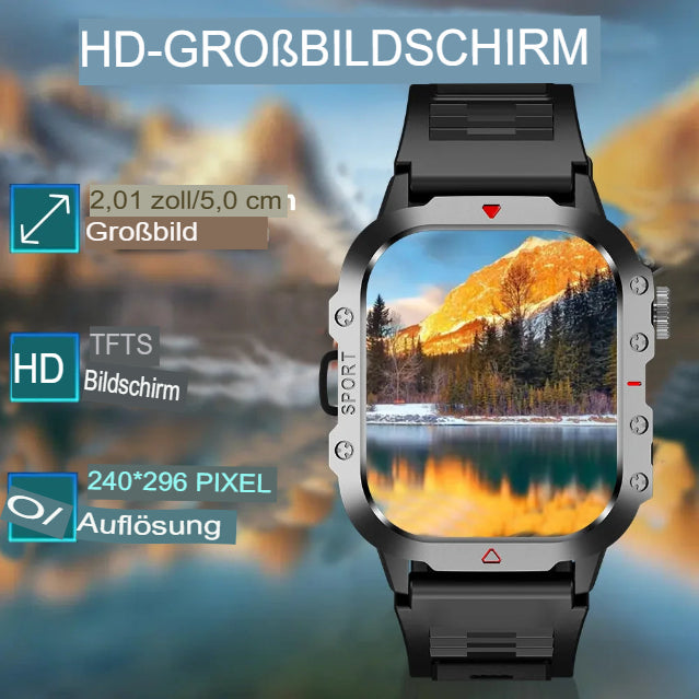 KESHUYOU Outdoor-Sport-Smartwatch mit 2,01-Zoll-HD-Bildschirm, LED-Taschenlampe, Bluetooth und Sprachfunktion – die perfekte Geschenkidee für Damen und Herren