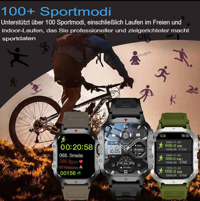 KESHUYOU Outdoor-Sport-Smartwatch mit 2,01-Zoll-HD-Bildschirm, LED-Taschenlampe, Bluetooth und Sprachfunktion – die perfekte Geschenkidee für Damen und Herren