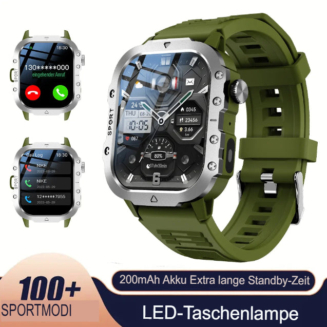 KESHUYOU Outdoor-Sport-Smartwatch mit 2,01-Zoll-HD-Bildschirm, LED-Taschenlampe, Bluetooth und Sprachfunktion – die perfekte Geschenkidee für Damen und Herren