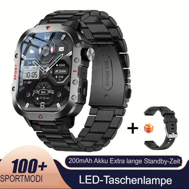 KESHUYOU Outdoor-Sport-Smartwatch mit 2,01-Zoll-HD-Bildschirm, LED-Taschenlampe, Bluetooth und Sprachfunktion – die perfekte Geschenkidee für Damen und Herren