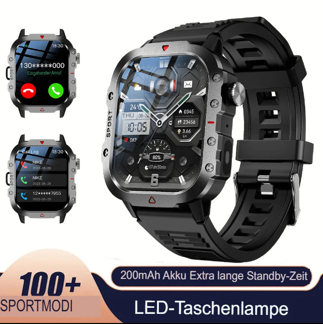 KESHUYOU Outdoor-Sport-Smartwatch mit 2,01-Zoll-HD-Bildschirm, LED-Taschenlampe, Bluetooth und Sprachfunktion – die perfekte Geschenkidee für Damen und Herren
