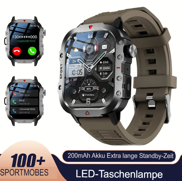 KESHUYOU Outdoor-Sport-Smartwatch mit 2,01-Zoll-HD-Bildschirm, LED-Taschenlampe, Bluetooth und Sprachfunktion – die perfekte Geschenkidee für Damen und Herren