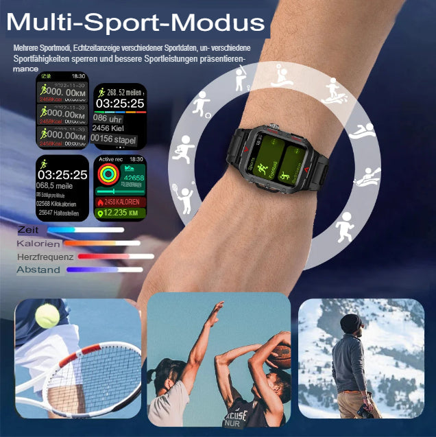 LAXASFIT Neue Herren-Smartwatch mit LED-Taschenlampe, Outdoor-Sport-Smartwatch, Armbanduhr, Smartwatch mit Gesundheitsüberwachung