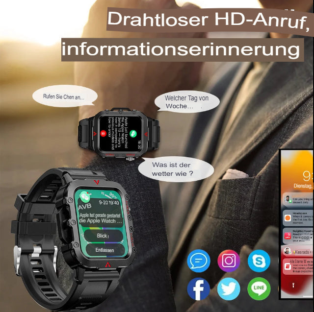 LAXASFIT Neue Herren-Smartwatch mit LED-Taschenlampe, Outdoor-Sport-Smartwatch, Armbanduhr, Smartwatch mit Gesundheitsüberwachung