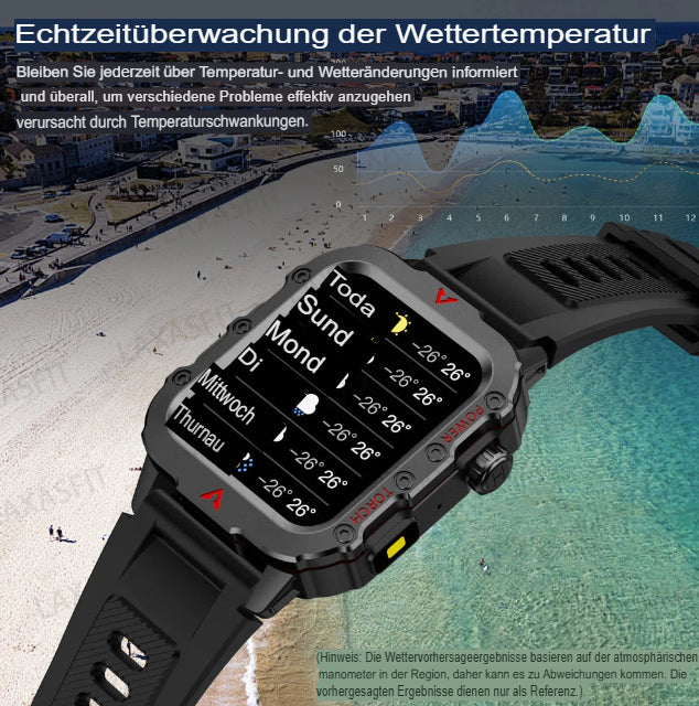LAXASFIT Neue Herren-Smartwatch mit LED-Taschenlampe, Outdoor-Sport-Smartwatch, Armbanduhr, Smartwatch mit Gesundheitsüberwachung