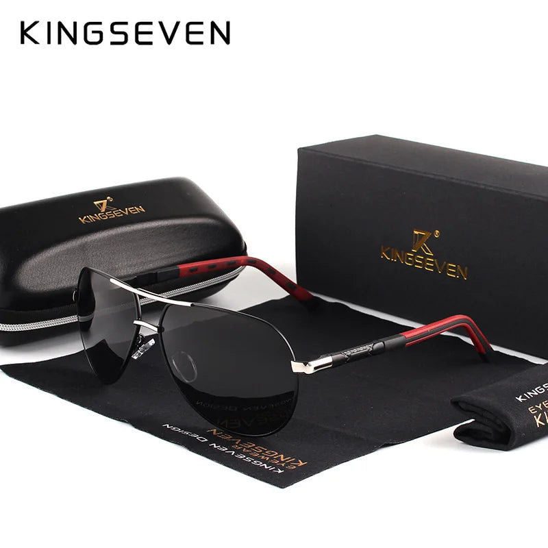 KINGSEVEN Vintage-Sonnenbrille aus Aluminium, polarisiert, klassische Marke, beschichtete Gläser, ideal zum Autofahren, für Damen und Herren