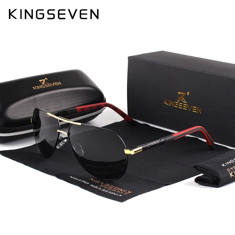 KINGSEVEN Vintage-Sonnenbrille aus Aluminium, polarisiert, klassische Marke, beschichtete Gläser, ideal zum Autofahren, für Damen und Herren