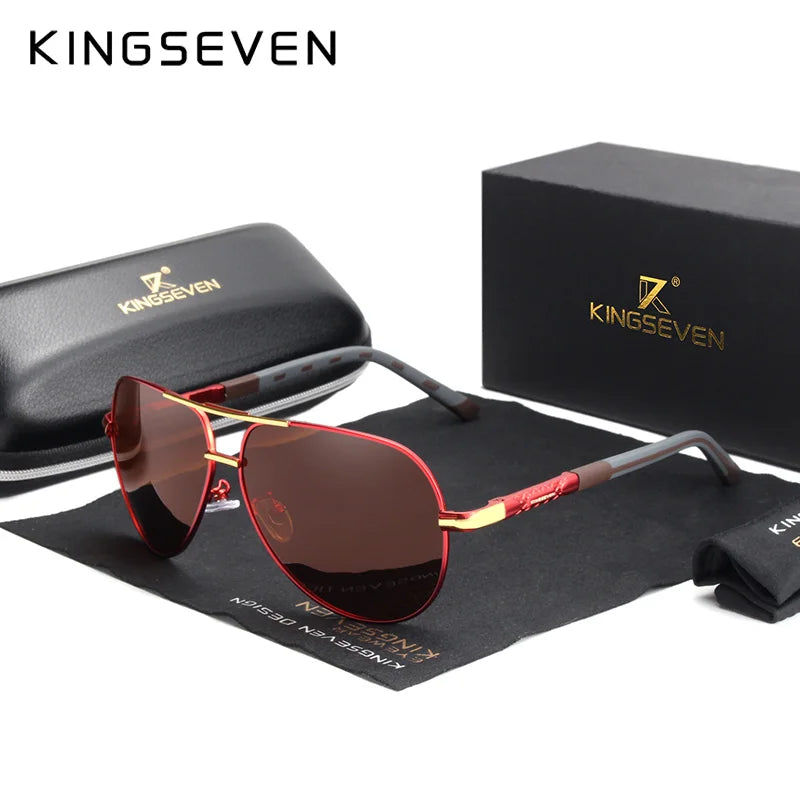 KINGSEVEN Vintage-Sonnenbrille aus Aluminium, polarisiert, klassische Marke, beschichtete Gläser, ideal zum Autofahren, für Damen und Herren