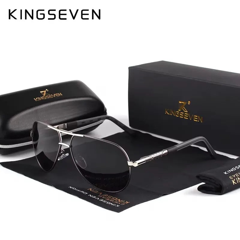 KINGSEVEN Vintage-Sonnenbrille aus Aluminium, polarisiert, klassische Marke, beschichtete Gläser, ideal zum Autofahren, für Damen und Herren